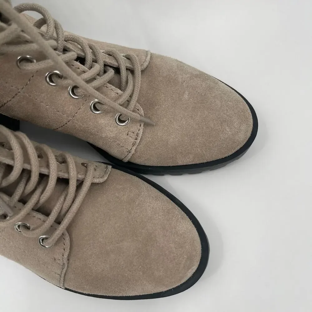 DOLCE VITA Nigel Boots Size 8 Lace Up Heels NEW Suede Leather Bootie Taupe NWOT - Picture 3 of 16